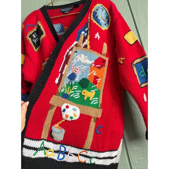 Vintage 1995 Eagle’s Eye Teacher School Novelty Cardigan Sweater 3X Ramie Cotton - Picture 6 of 9